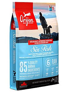 מזון לכלב בוגר ללא דגנים אוריג'ן סיקס פיש 11.4 ק"ג מזון לכלב בוגר ללא דגנים אוריג'ן סיקס פיש 11.4 ק"ג